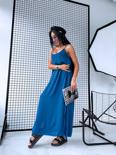 Long dress with crossed straps - dark turquoise